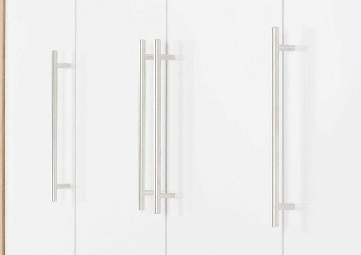Furniture 321 Seville 4 Door 2 Drawer Wardrobe White High Gloss, Light Oak Effect Veneer (No Delivery To Flats)