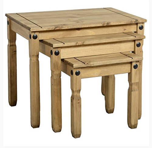Seconique Solid Pine Nesting Tables - Manufactured From Solid Pine - Distressed Waxed Pine Finish