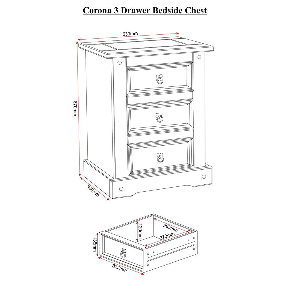 Corona 3 Drawer Bedside Chest