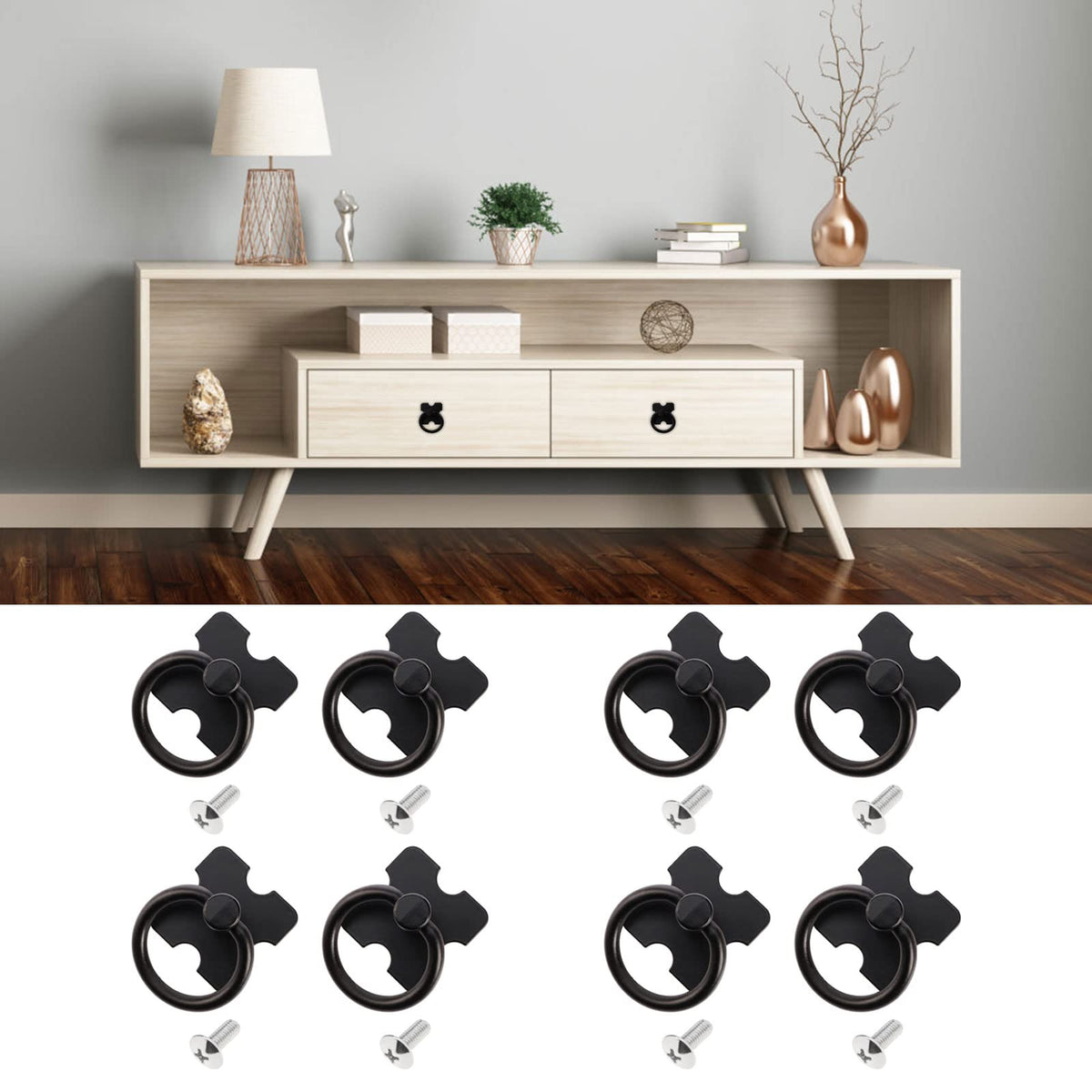 LQKYWNA 8 PCS Black Drawer Handles, Vintage Drawer Knobs Pulls Handles with Mounting Screws, Black Knobs for Cupboards