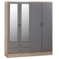 Xpress Delivery Nevada 4 Door 2 Drawer Wardrobe in Grey Gloss and Light Oak Effect Veneer