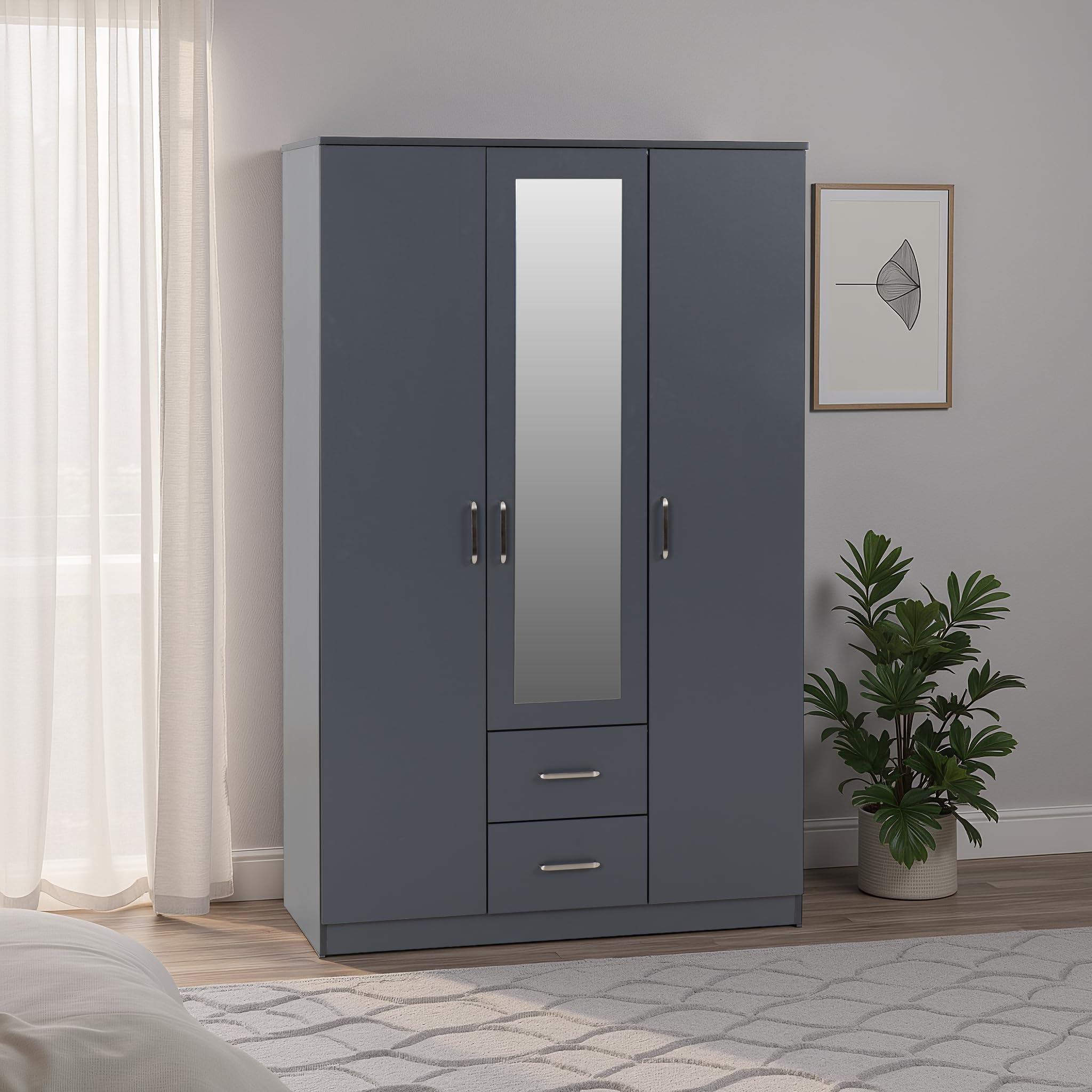 Furniture 321 Dakota Door 2 Drawer Mirrored Wardrobe With Shelves and Hanging Rail (No Delivery To Flats)