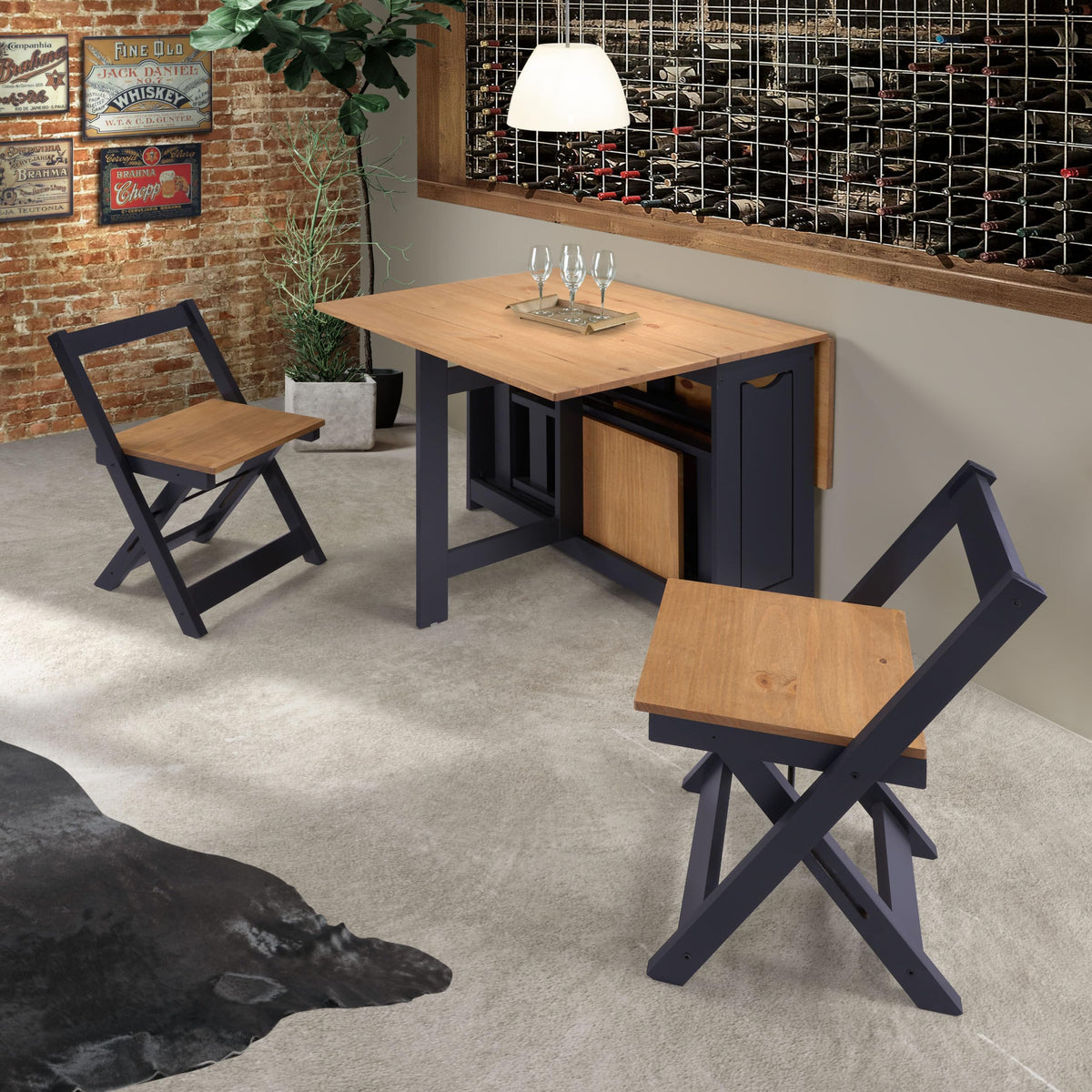 Furniture 321 Space-Saving Santos Folding Drop-Leaf Butterfly Dining Set with 4 Foldaway Chairs