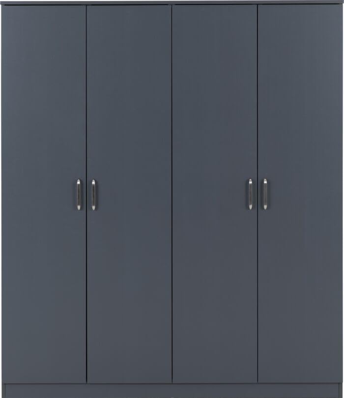 Furniture 321 Dakota 4 Door Wardrobe with Hanging Rail & Internal Shelving | White & Dark Grey | Bedroom Storage