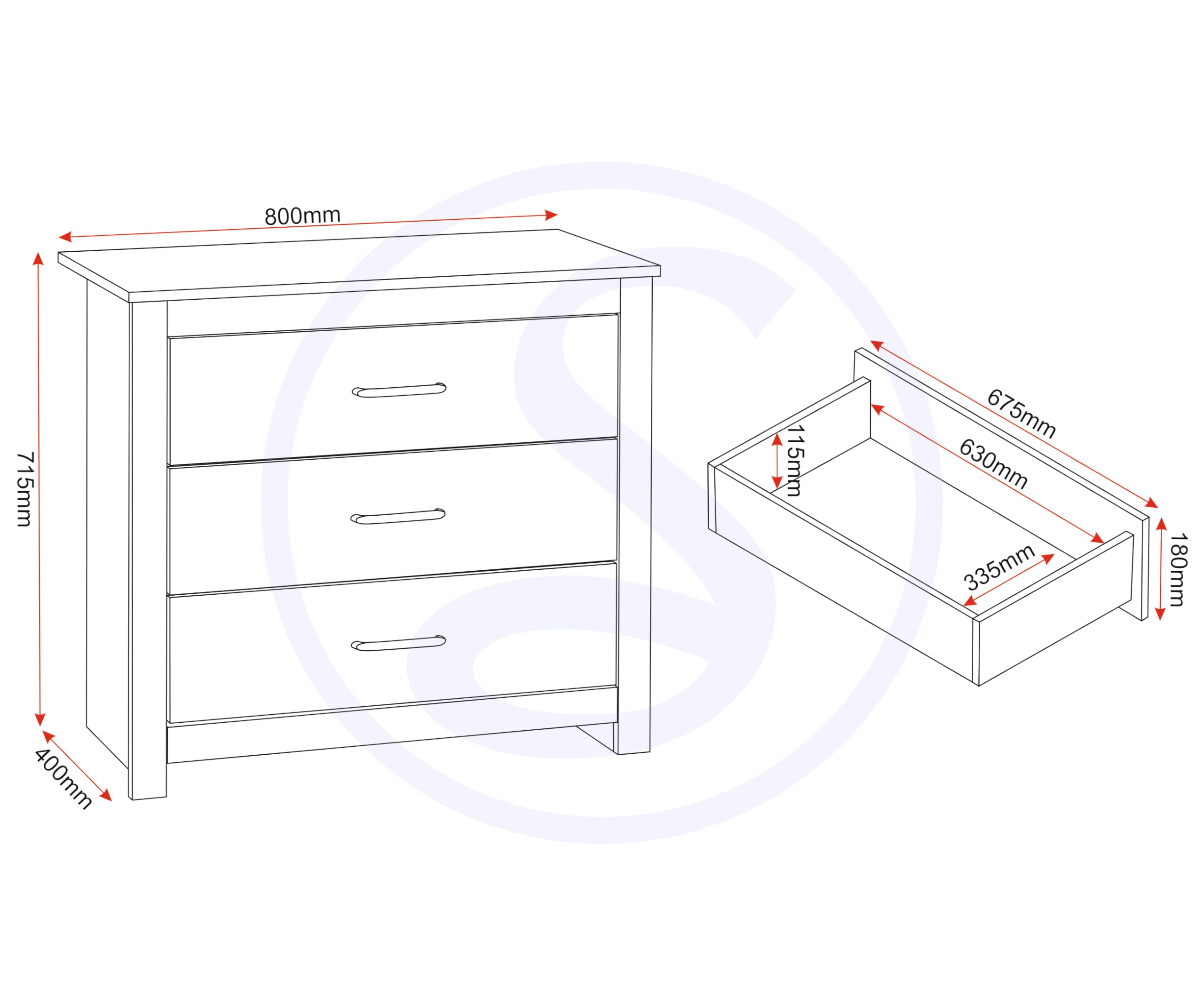 Seconique Portland 3 Drawer Chest