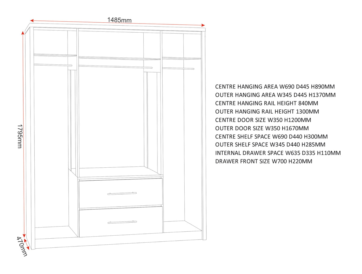 Seconique Seville 2 Door 1 Drawer Wardrobe