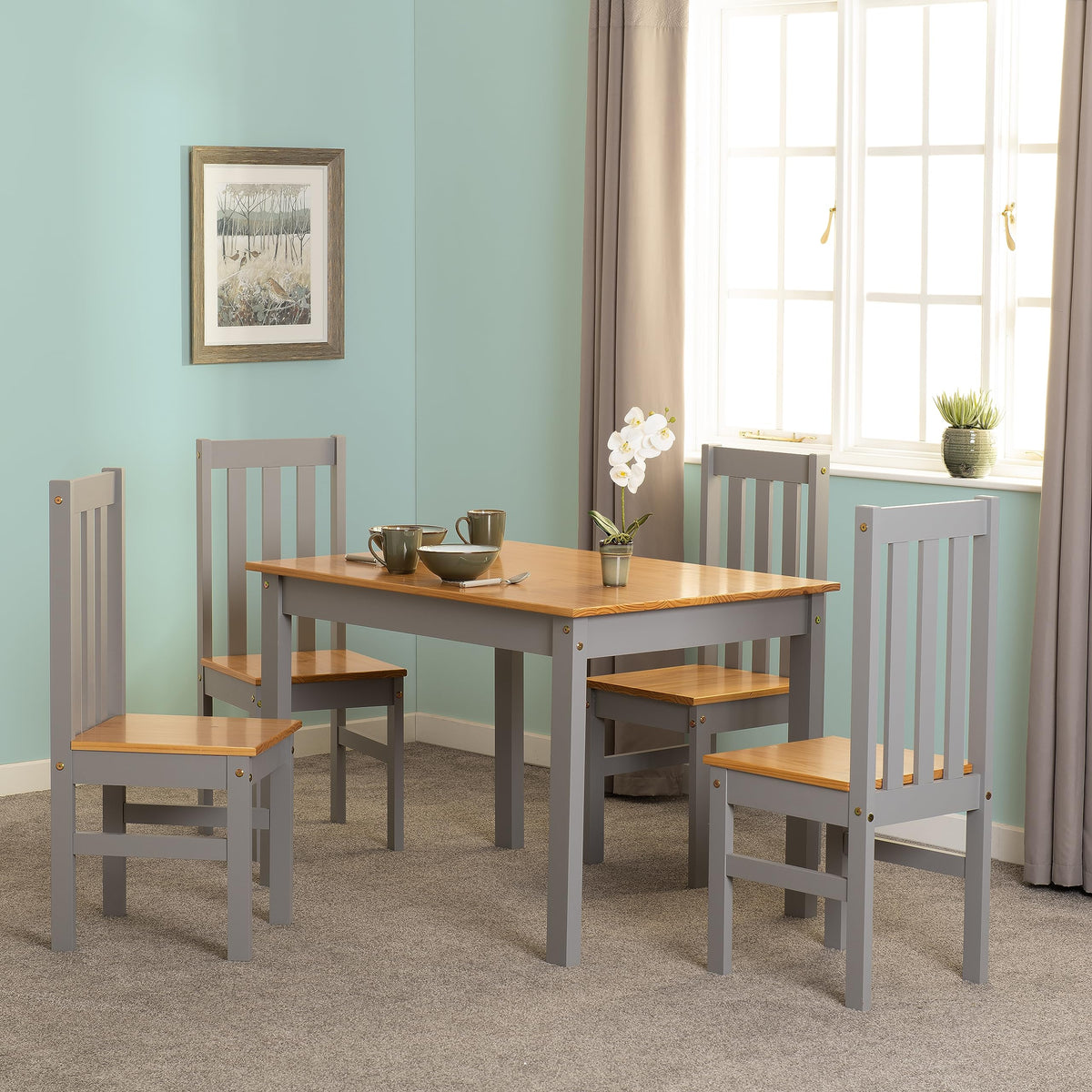 Seconique Ludlow 1+4 Dining Set in Grey/Oak Lacquer