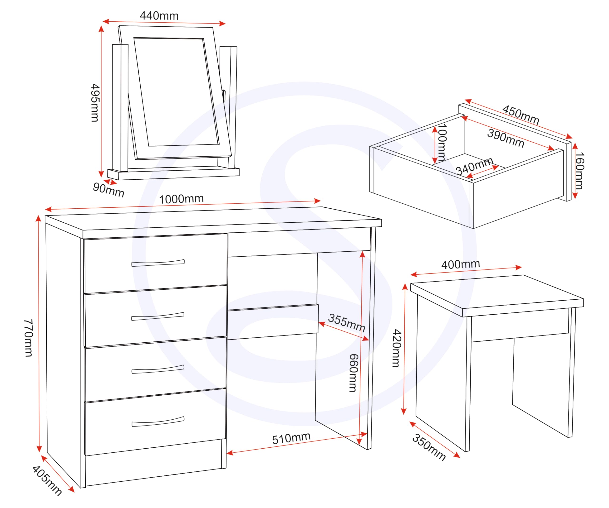Seconique Nevada Dressing Table Set Nevada Dressing Table Set
