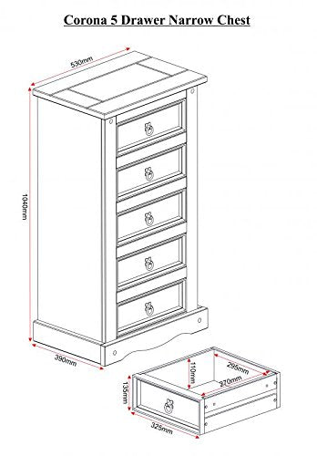 sec Corona 5 Drawer Narrow Chest in Distressed Waxed Pine