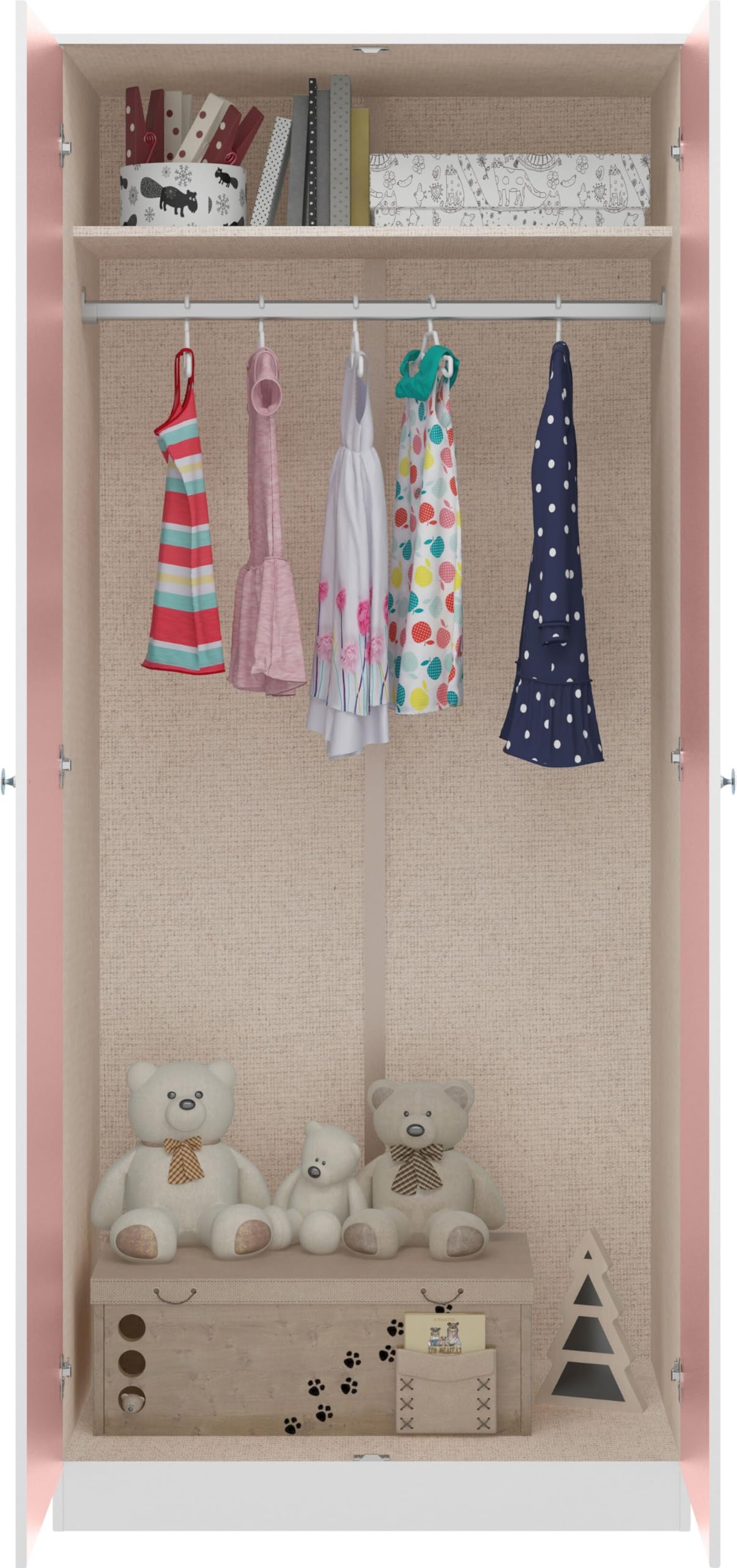 Denver Trio Children's Bedroom Furniture Set, 3 Piece, Wardrobe, Chest of Drawers and Bedside Table (White/Pink Gloss)