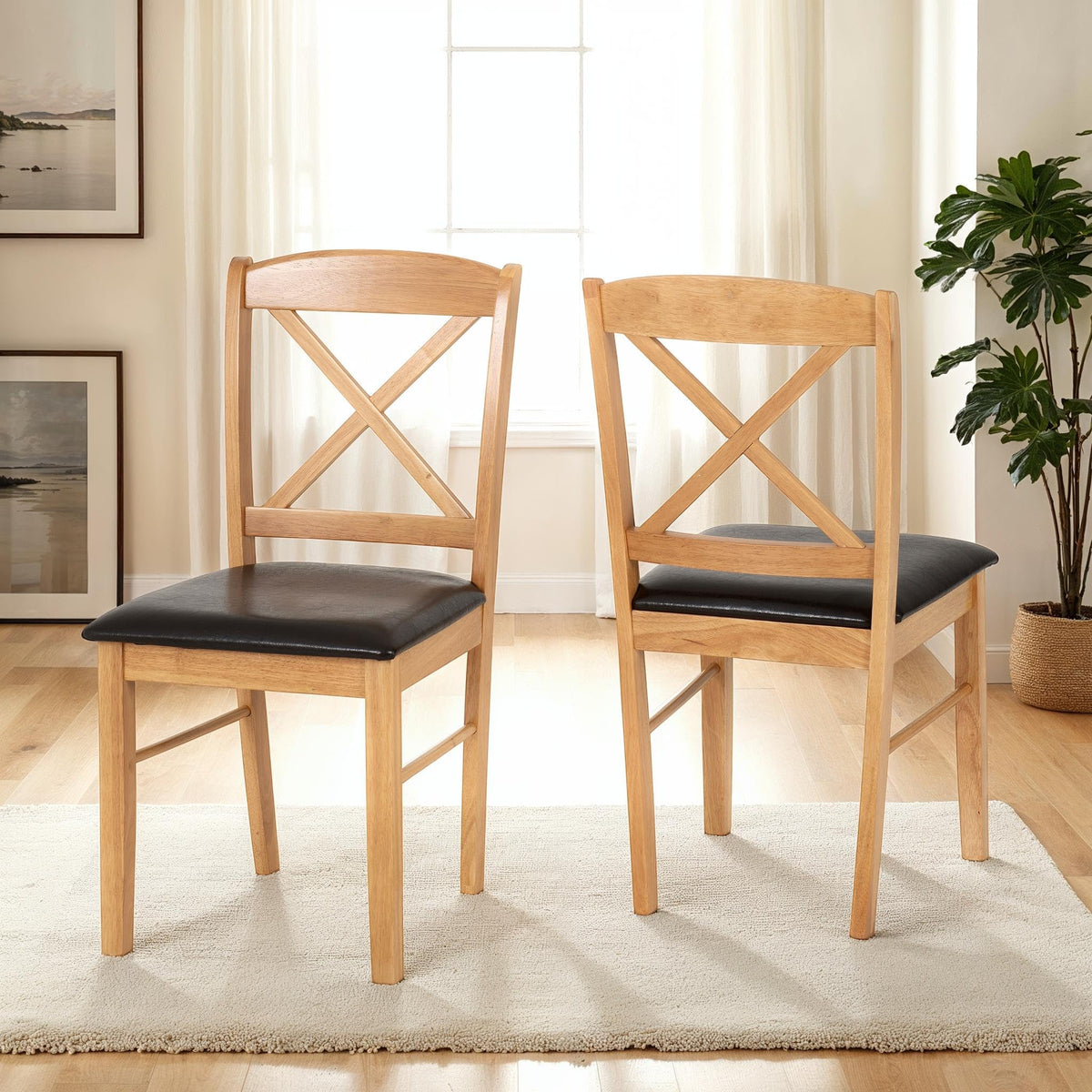 Seconique Mason Chair (Box of 2) in Oak Varnish/Brown Faux Leather
