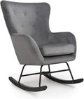 Furniture 321 Shankar Alpine Brushed Velvet Grey Rocking Chair - Metal Frame & Solid Wood Legs