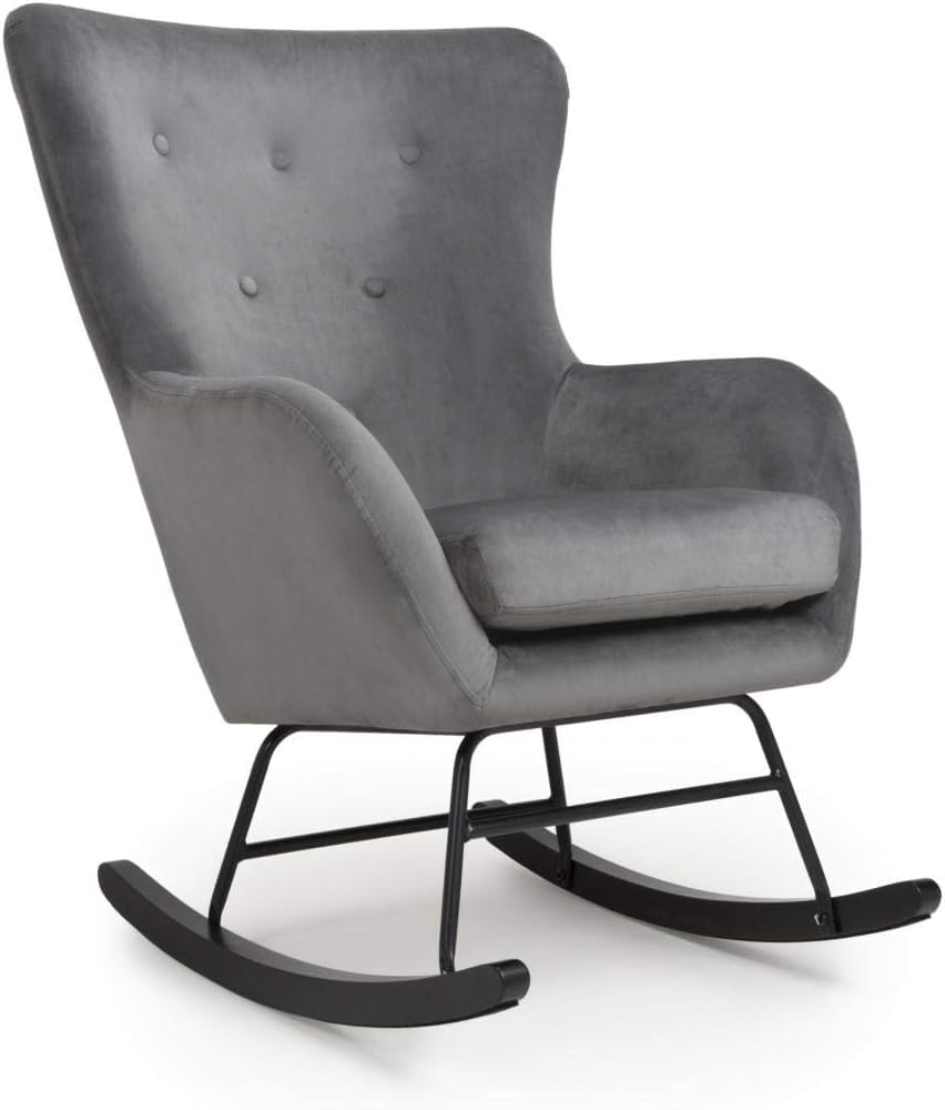 Furniture 321 Shankar Alpine Brushed Velvet Grey Rocking Chair - Metal Frame & Solid Wood Legs