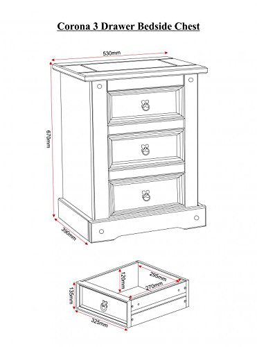 sec Corona 3 Drawer Bedside Chest in Distressed Waxed Pine