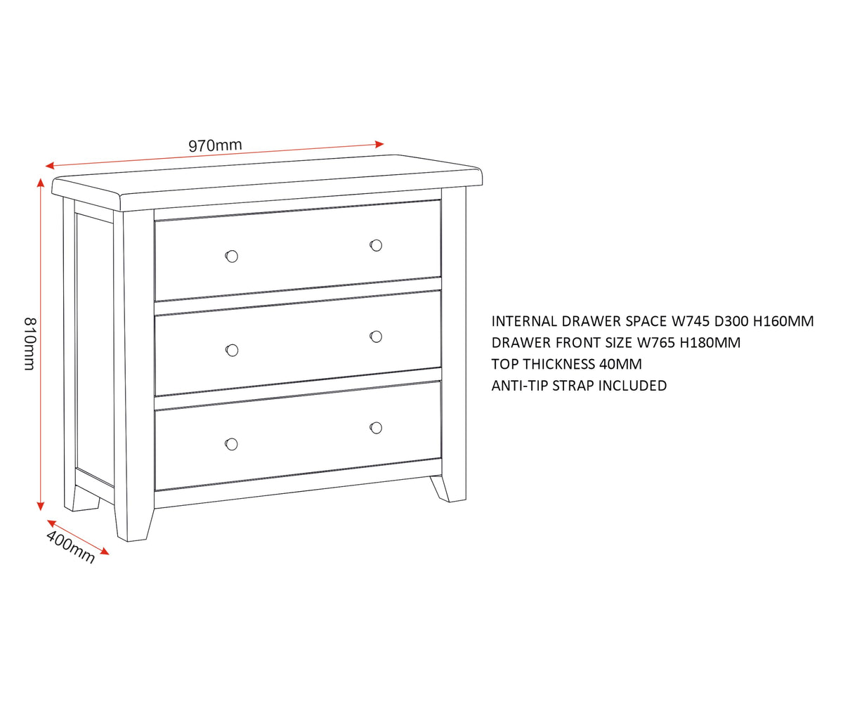Seconique Windsor 3 Drawer Chest