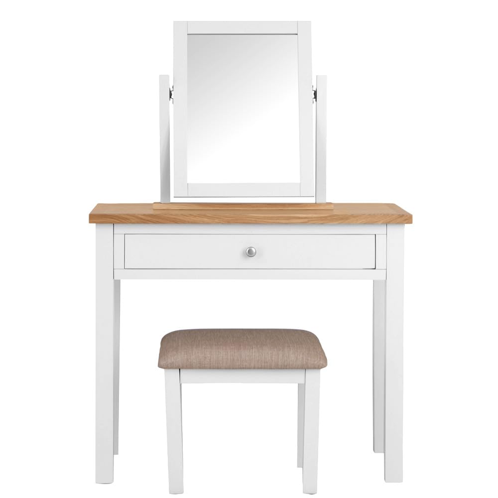 The Furniture Outlet Salisbury White Painted Oak Dressing Table, Stool & Dressing Mirror