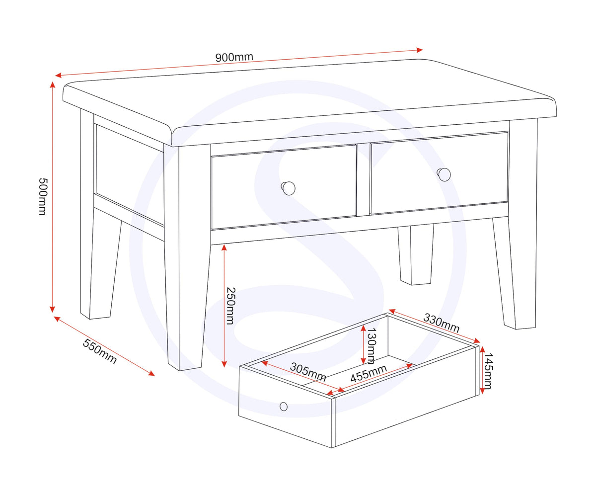 Seconique Windsor 2 Drawer Coffee Table