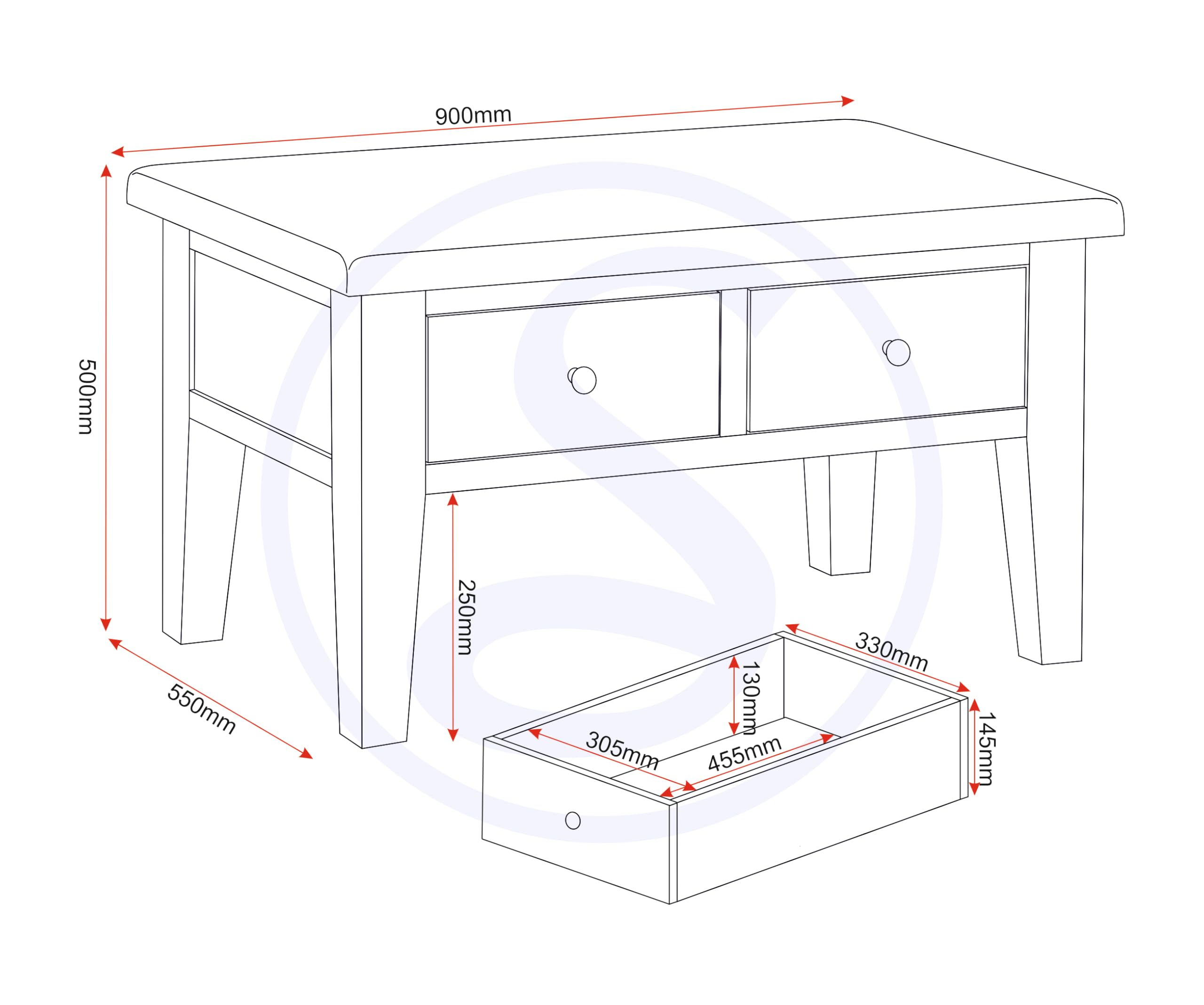 Seconique Windsor 2 Drawer Coffee Table