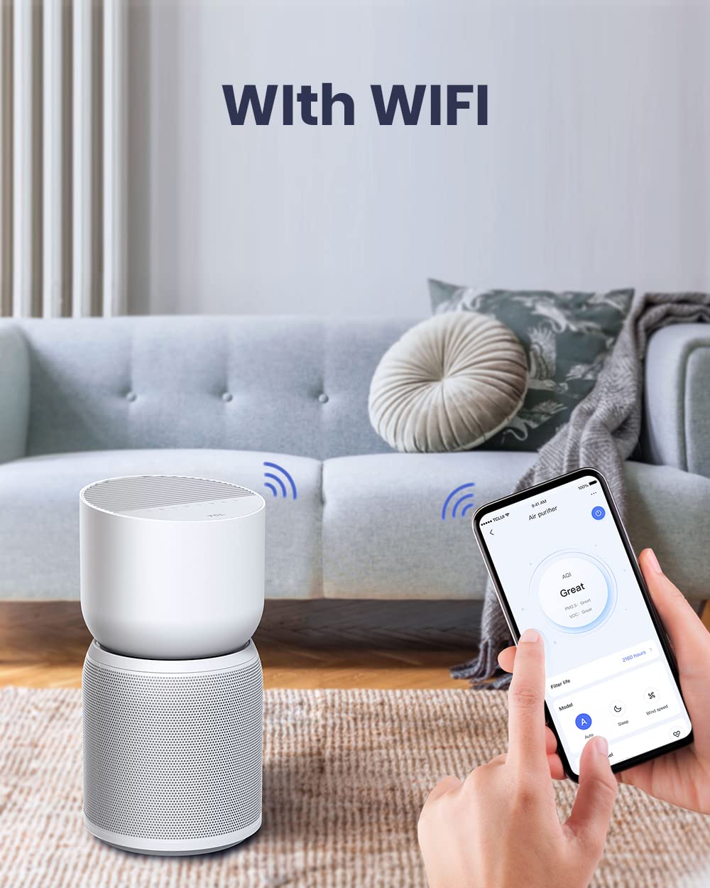 TCL Breeva Smart Air Purifier, True HEPA (H13), Removes 99.97% of Dust/Bacteria/Odors & More, App & Voice Control, Auto Shield, Quiet, White