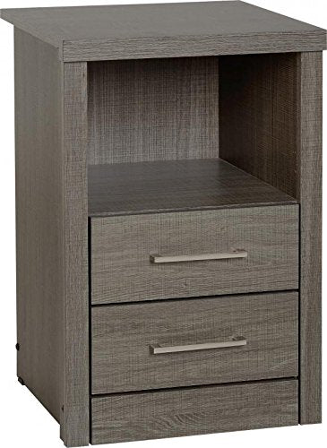 sec Lisbon 2 Drawer 1 Shelf Bedside Cabinet in Light Oak Effect Veneer (Black Wood Grain)