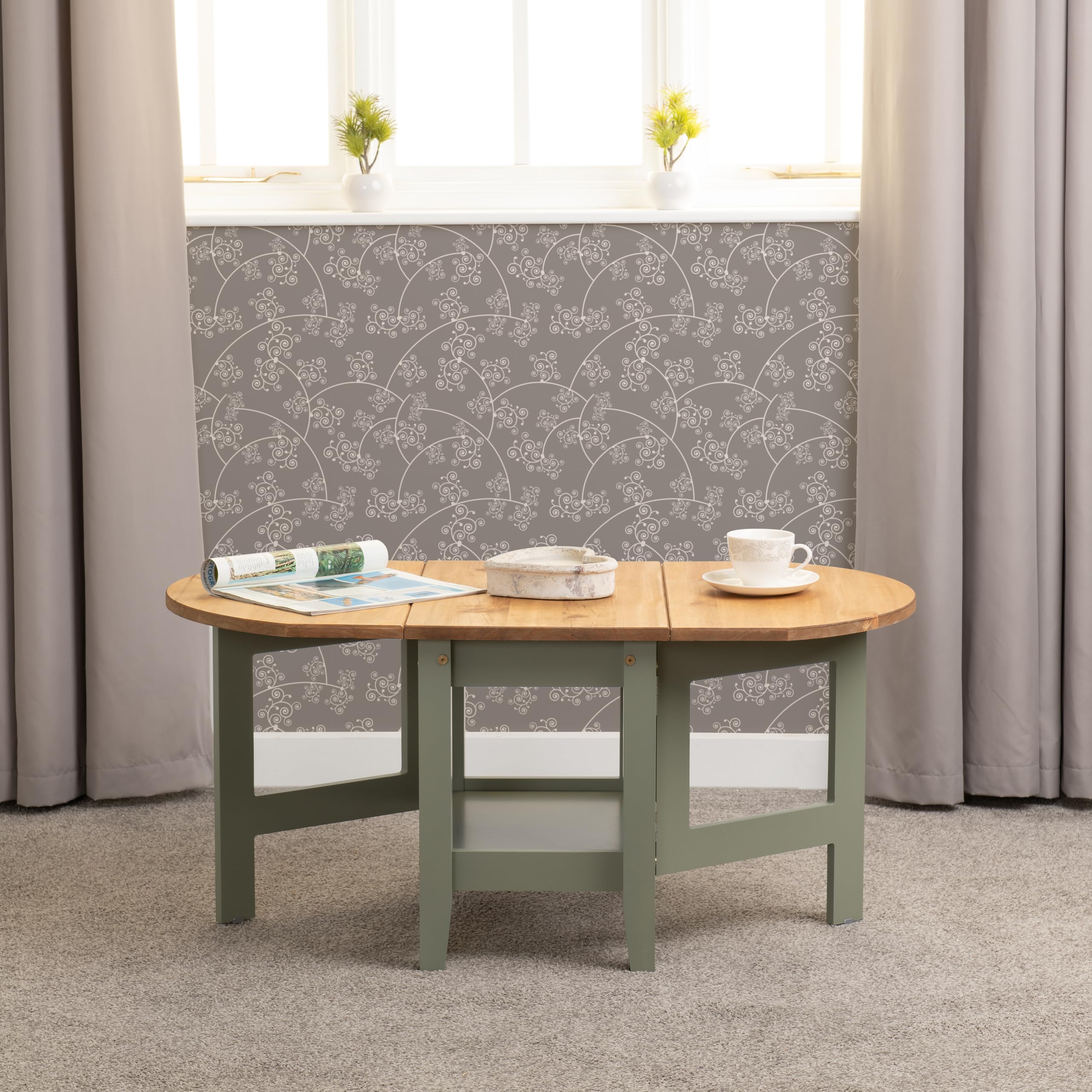 Seconique Santos Drop Leaf Coffee Table in Green/Distressed Waxed Pine