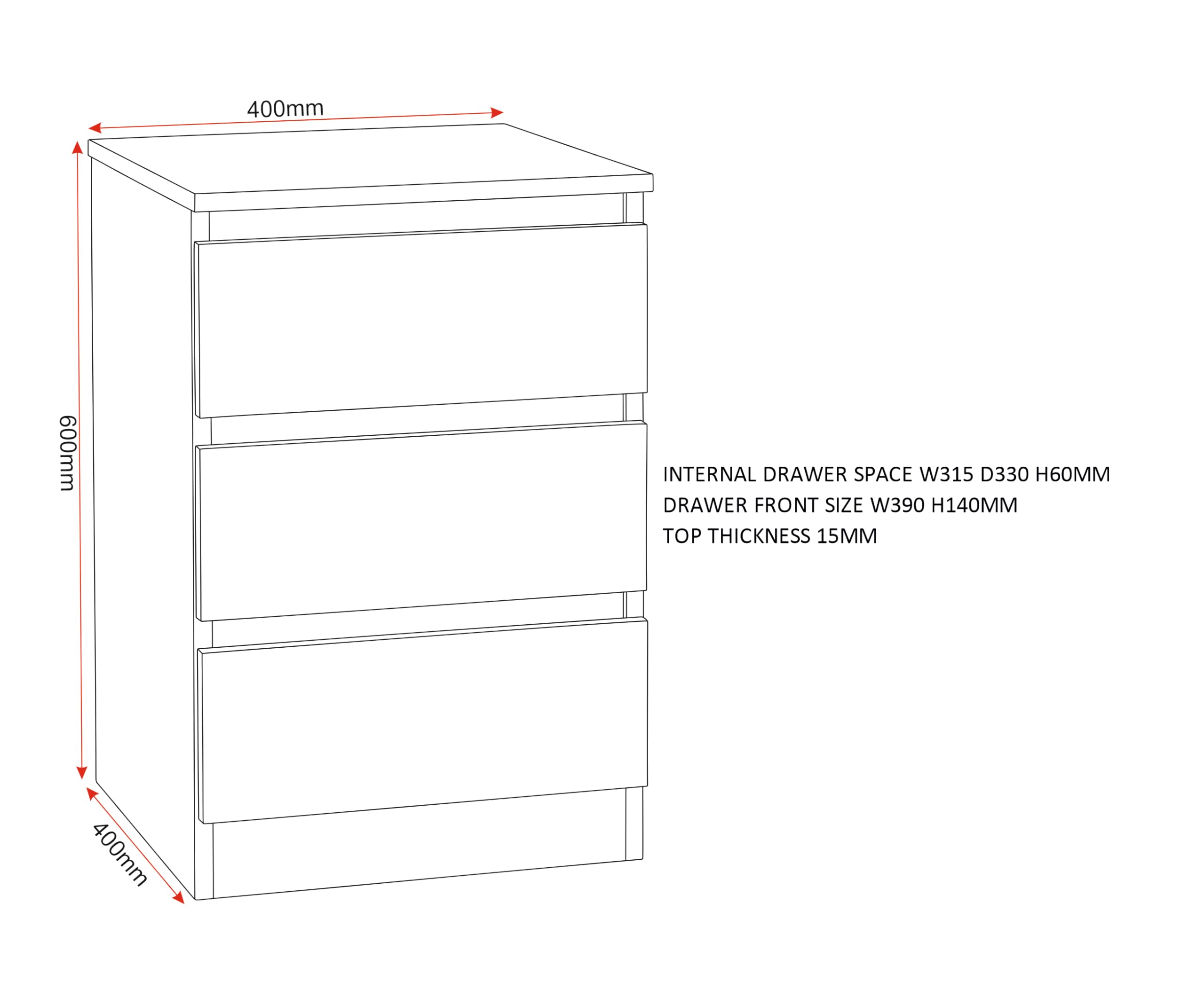 Seconique Malvern 3 Drawer Bedside (PAIR) in Grey