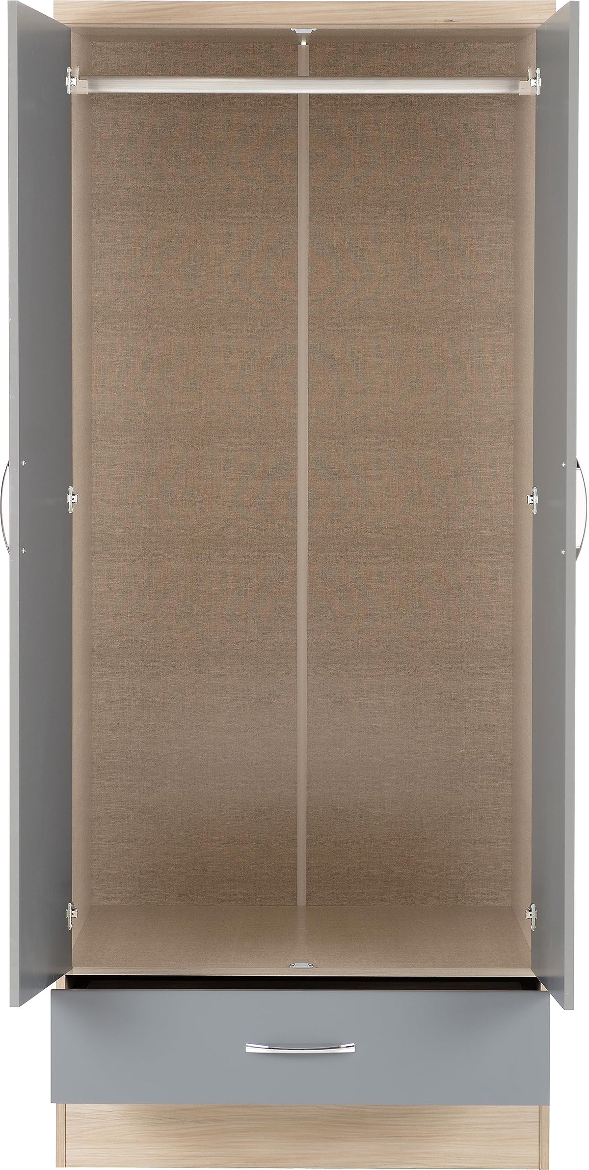 Seconique Nevada 2 Door 1 Drawer Wardrobe, Grey