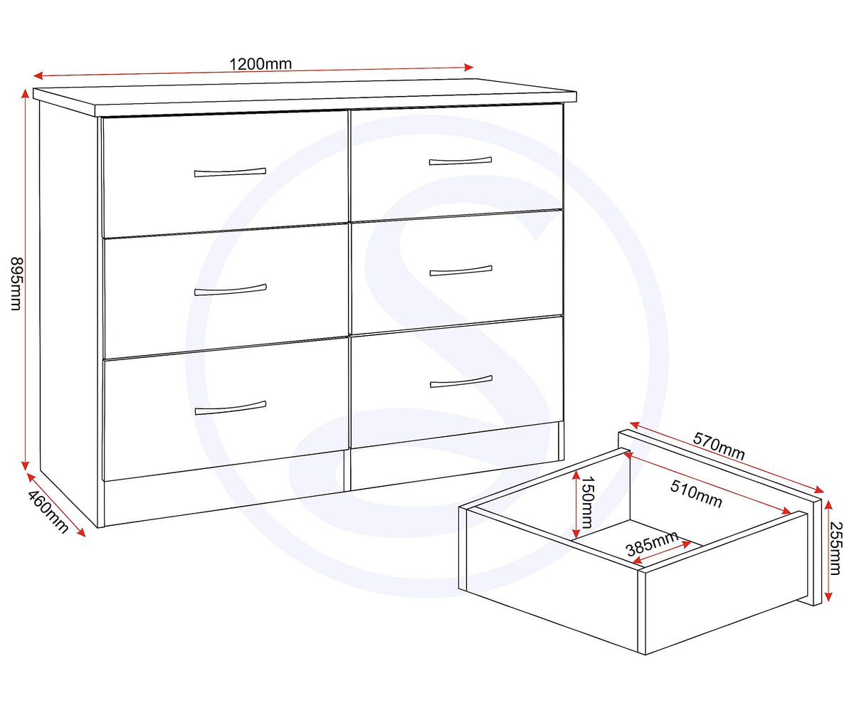 Nevada Chest Of Drawers 6 Drawer With Metal Handle Storage Unit