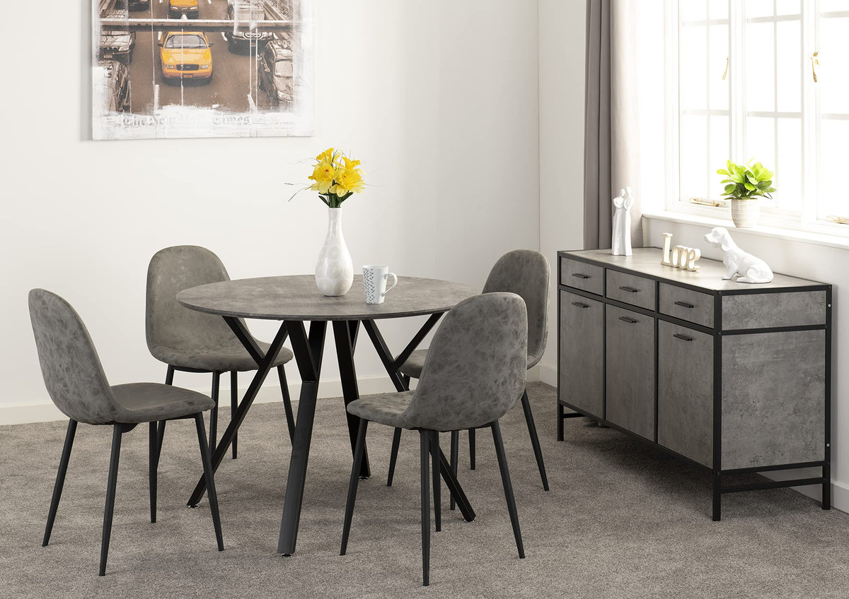 Seconique Athens Round Dining Set with 4 Chairs in Concrete Effect