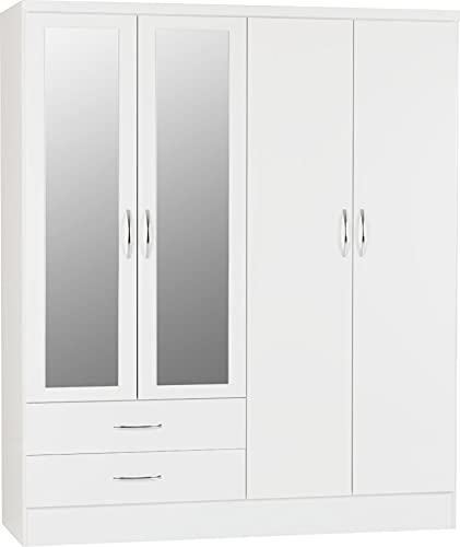 Furniture 321-4 Door 2 Drawer Mirrored Wardrobe White Gloss (No Delivery To Flats)