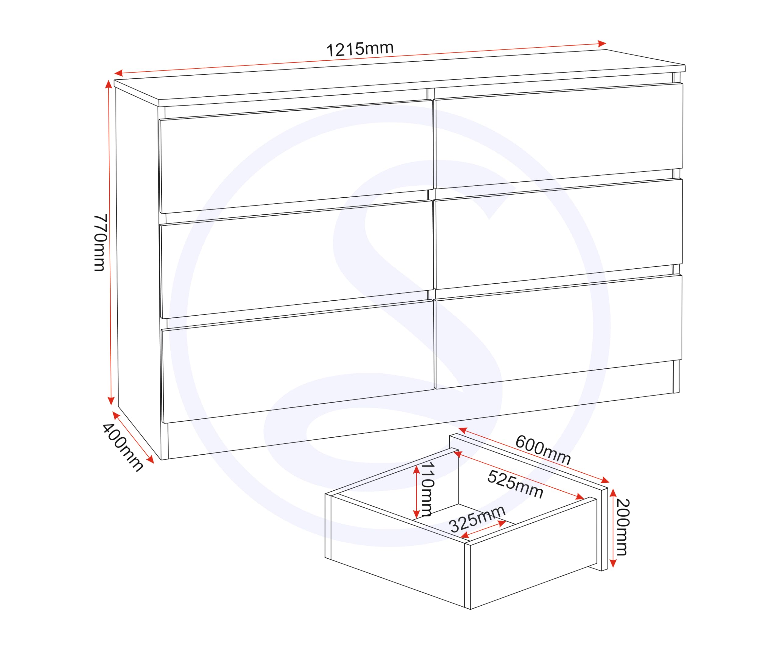 Seconique Malvern 6 Drawer Chest in Black