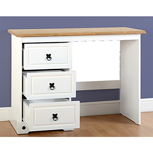 Corona 3 Drawer Dressing Table in White/Distressed Waxed Pine