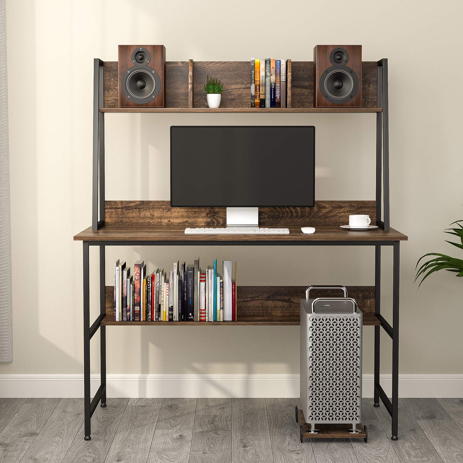 Mecor Computer Desk Study Writing Table for Home Office ，Modern Writing Study Desk with Storage Bookshelf and CPU Stand for Small Spaces, PC Laptop Table Workstation for Home Office