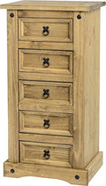sec Corona 5 Drawer Narrow Chest in Distressed Waxed Pine