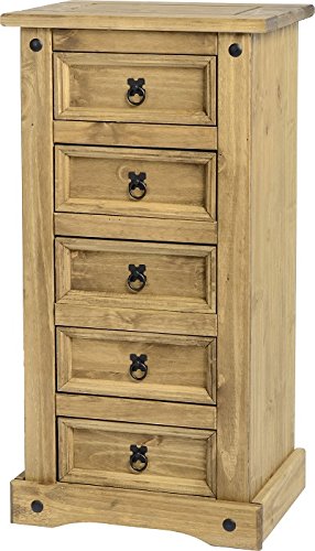 sec Corona 5 Drawer Narrow Chest in Distressed Waxed Pine