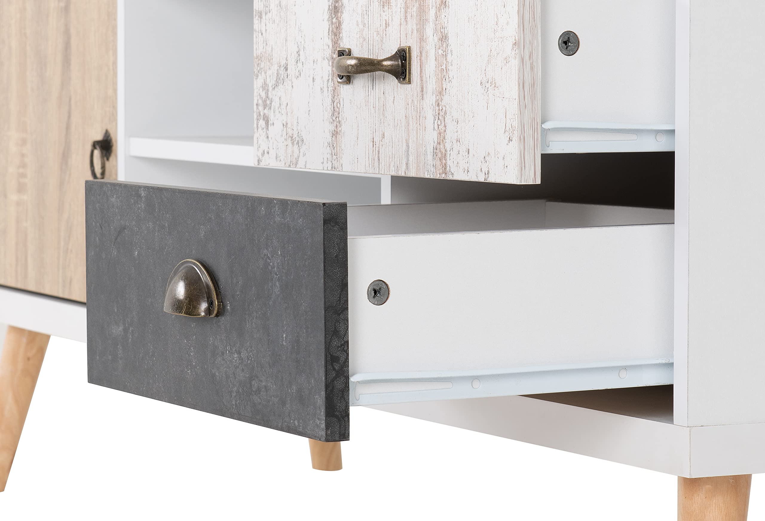 Seconique Nordic 1 Door 2 Drawer Tv Unit in White/Distressed Effect