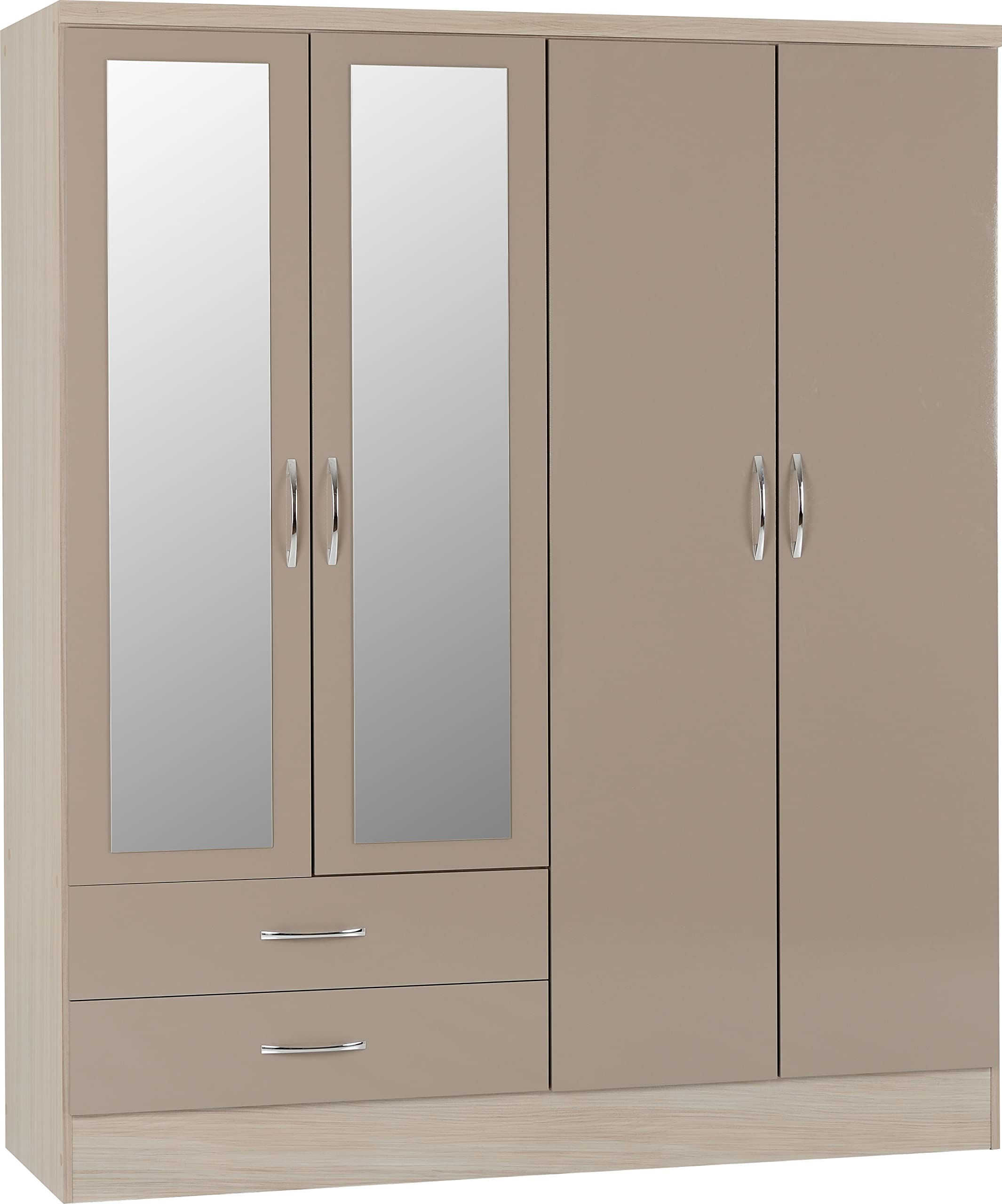 Seconique Nevada 4 Door 2 Drawer Mirrored Wardrobe in 3D Effect Grey