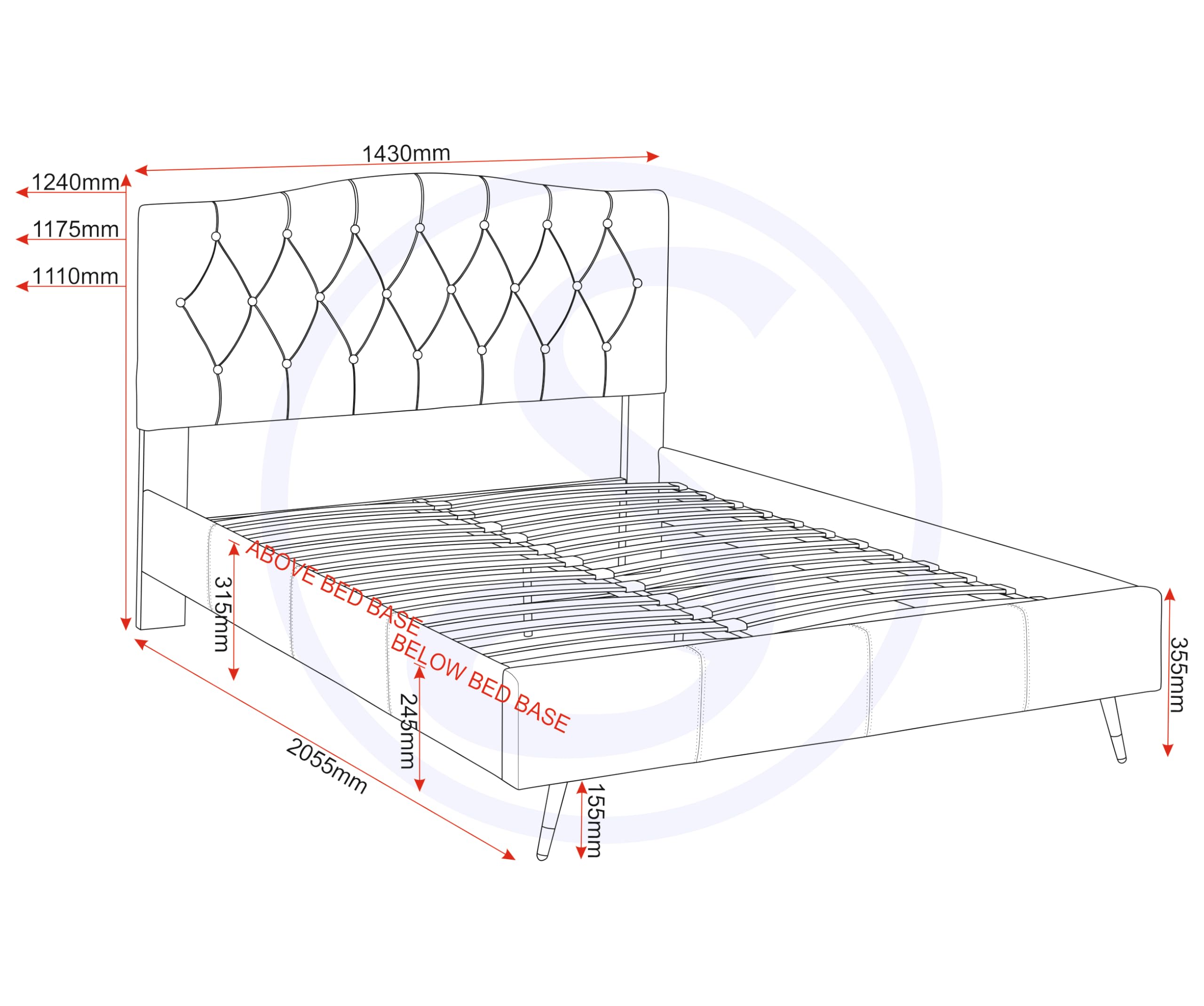 Seconique Freya 4'6" Double Bed in Grey Velvet Fabric