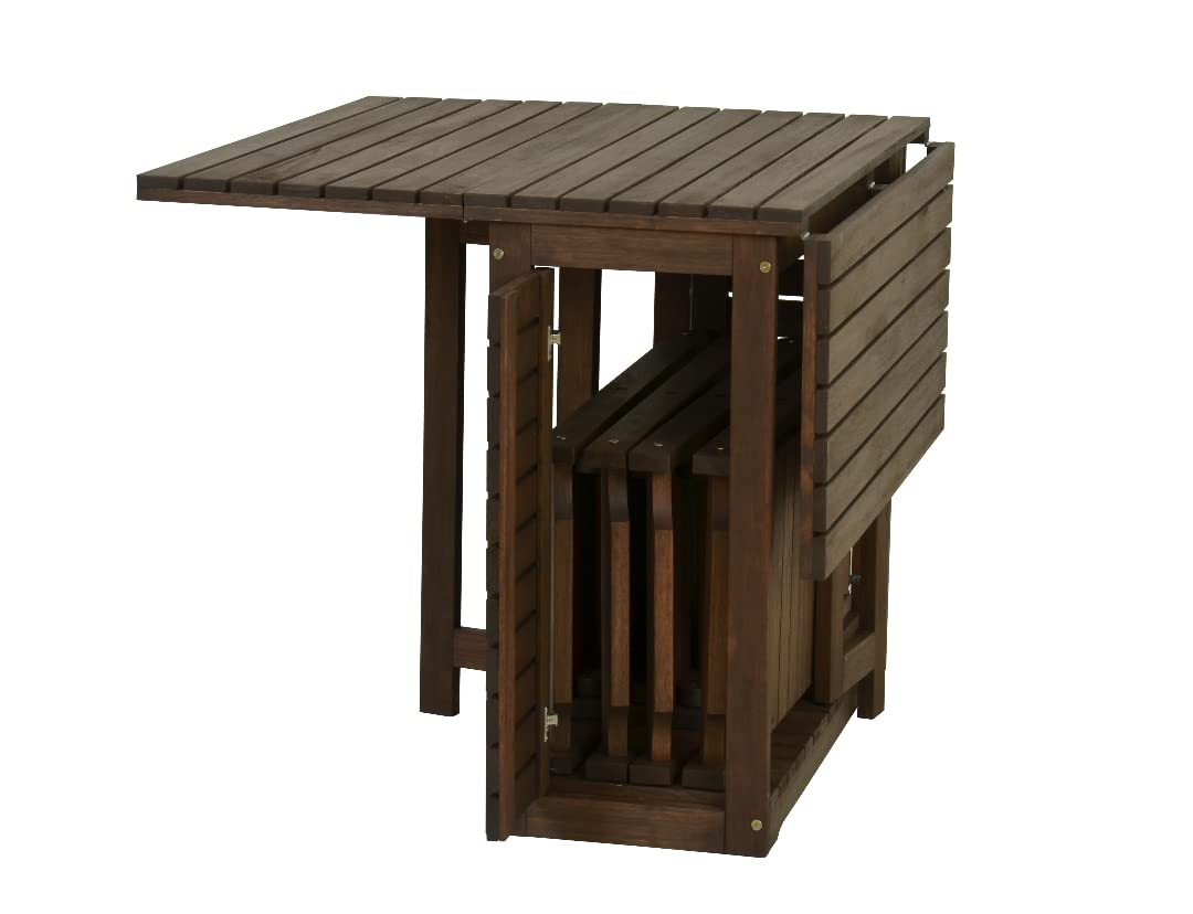 Furniture 321 Santos Folding Drop Leaf Butterfly Dining Set Outdoor and Indoor Use With 4 Stowaway Chairs Teak Durable Eucalyptus Wood