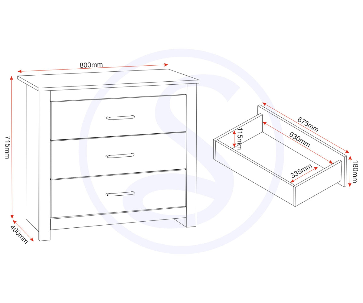 Seconique Portland 3 Drawer Chest