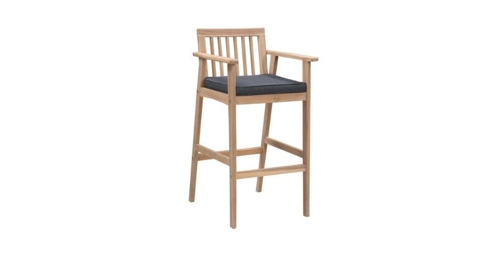 Furniture 321 Monterray Acacia Quality Living Square Outdoor Bar Table Set With Four Bar Chairs and Waterproof Cushions.