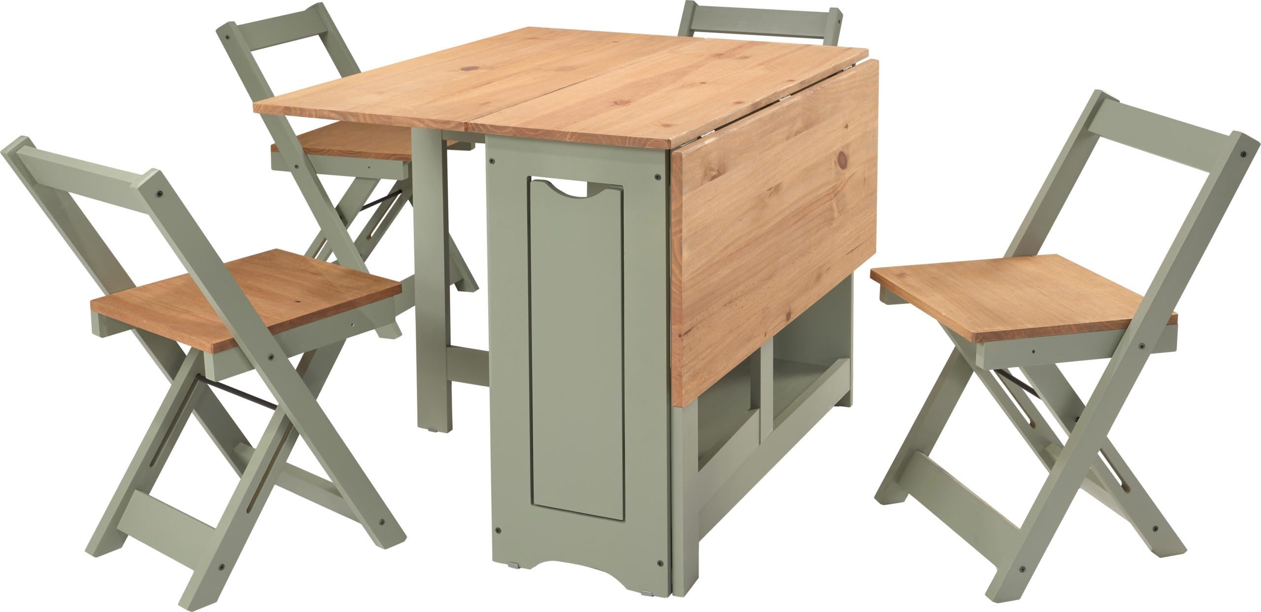 Furniture 321 Space-Saving Santos Folding Drop-Leaf Butterfly Dining Set with 4 Foldaway Chairs