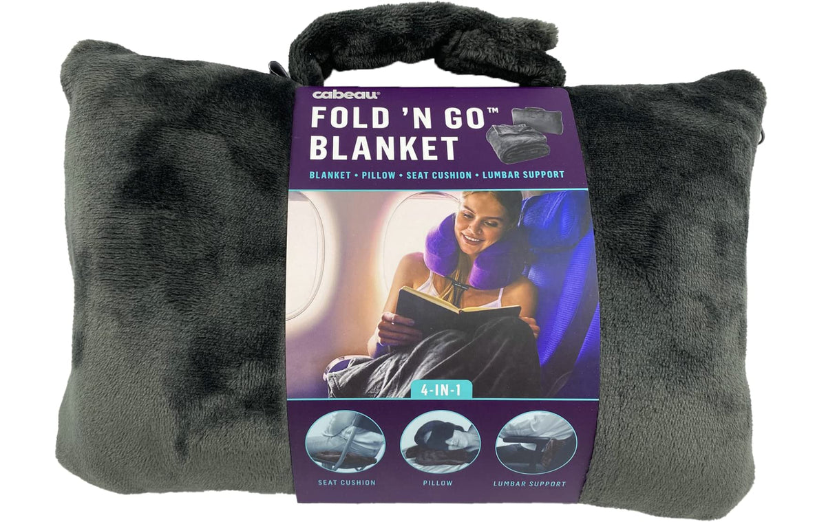 Cabeau Fold ‘n Go Travel and Throw Blanket Plus Compact Case - for Home and Travel - Doubles as Lumbar Pillow and Neck Support Pillow - French Microfiber Comfort