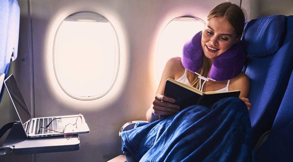 HOCHSTE 4-in-1 Travel Blanket Ultra Plush,Velvelty and Soft French Microfiber Blanket Built-in Carry Case, Ideal Airplane Home Blanket Doubles as Lumbar Pillow and Neck Support Comfort Royal Blue
