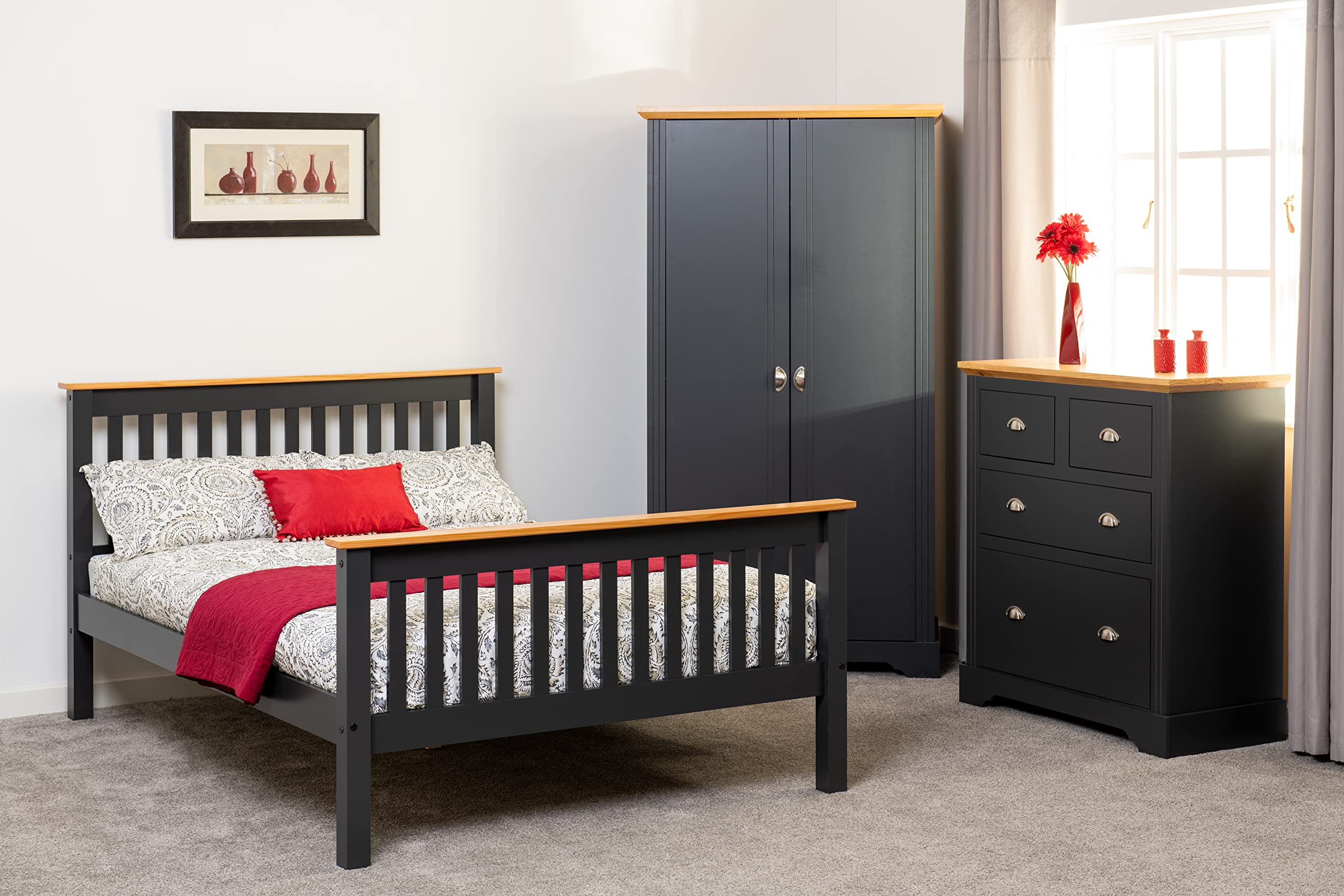 Seconique Monaco 4'6" Bed High Foot End in Grey/Oak Effect Double Bed