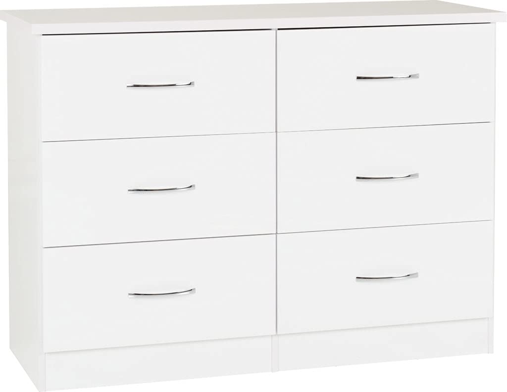 A T Seconique Nevada 6 Drawer Wide Chest in White Gloss