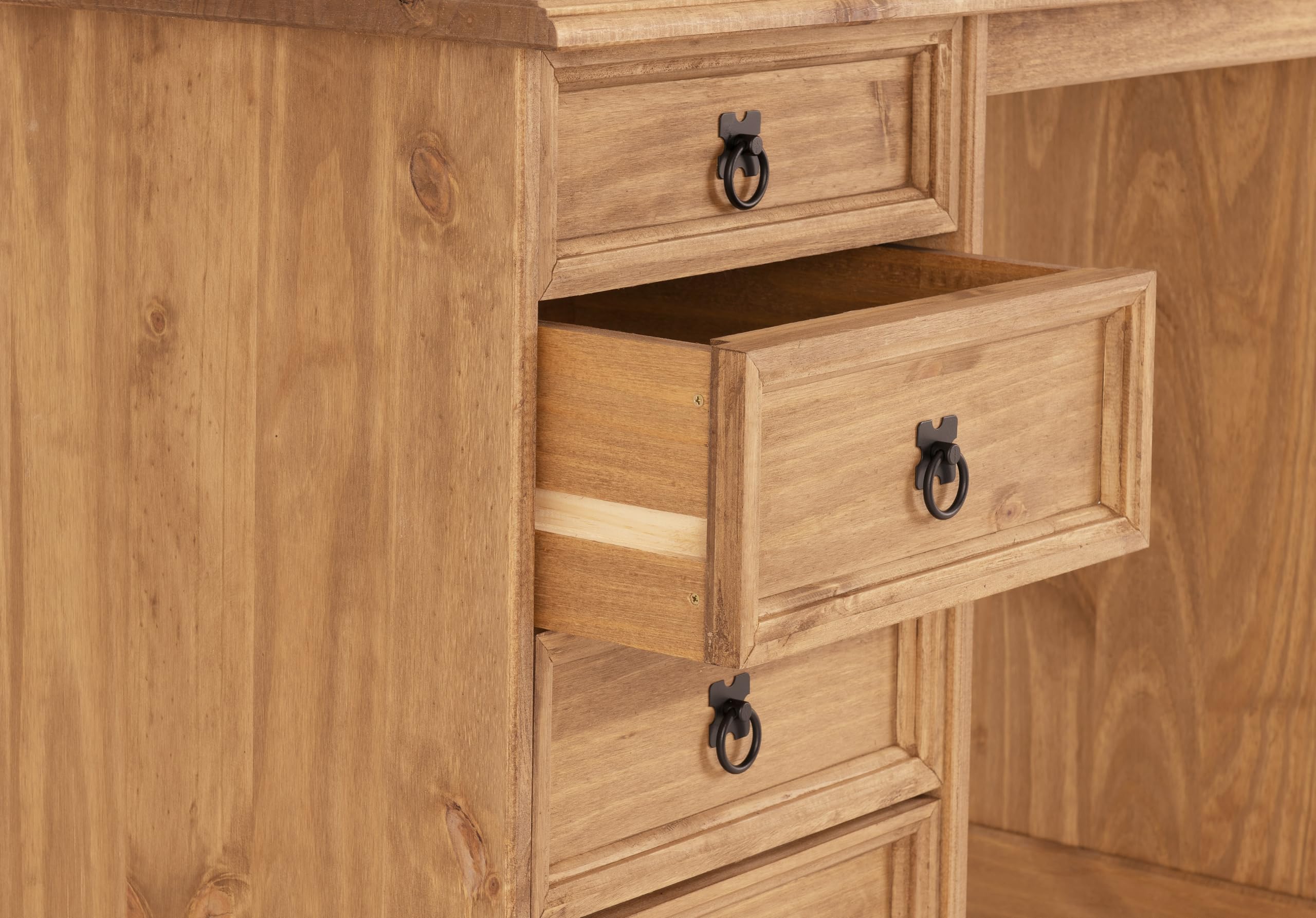 Seconique Corona 3-Drawer Dressing Table, Wood, Grey/Distressed Waxed Pine