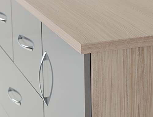 A T Seconique Nevada 5 Drawer Hanging Rail Low Wardrobe in Grey Gloss/Light Oak Effect Veneer