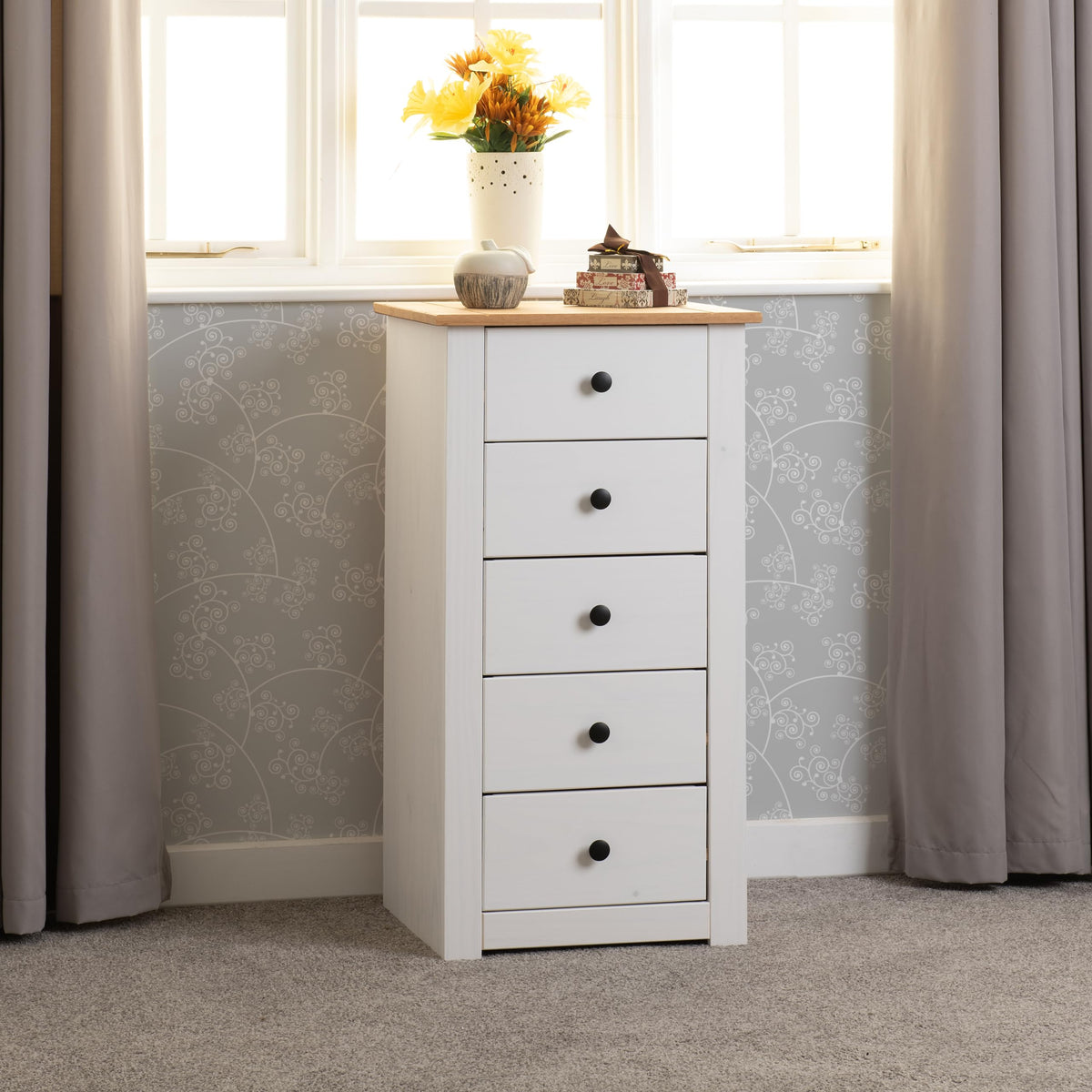 Seconique Chest of Drawers, Engineered Wood, White/Natural Wax, W 460mm x D 440mm x H 895mm