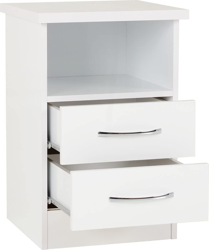 Furnisho Nevada 2 Drawer Bedside Chest Cabinet NightstandWhite Gloss